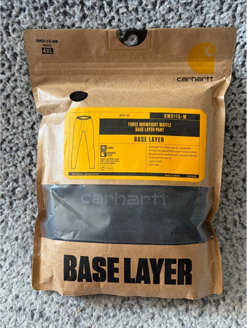 Carhartt Force Midweight Waffle Base Layer Pants 4XL Black New UM0115-MB